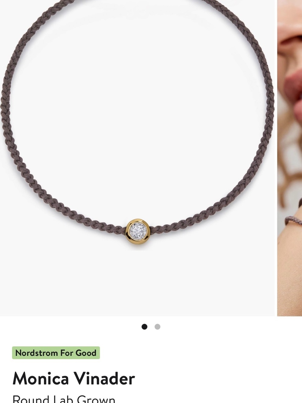 MONICA VINADER  braided cord bracelet with gold bezel lab diamond